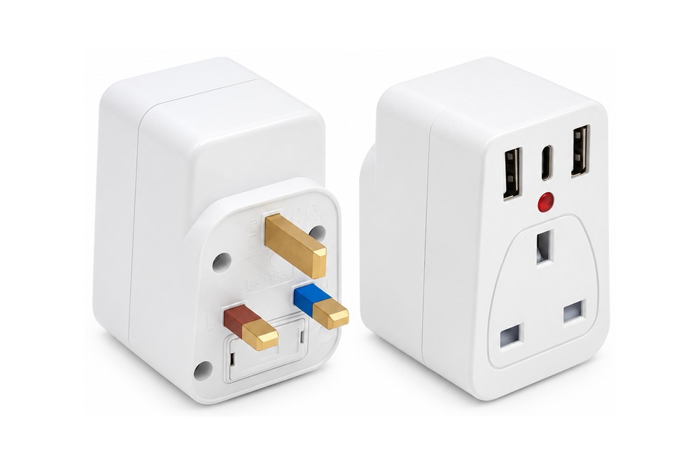 302B-USB-C UK 3-Way Plug Adapter with Cable, 2 USB-A + USB-C