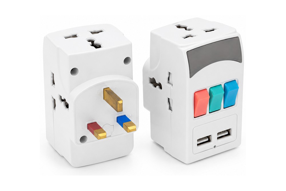 303MS-USB UK 2-Way Plug Adapter with Cable & Dual USB-A
