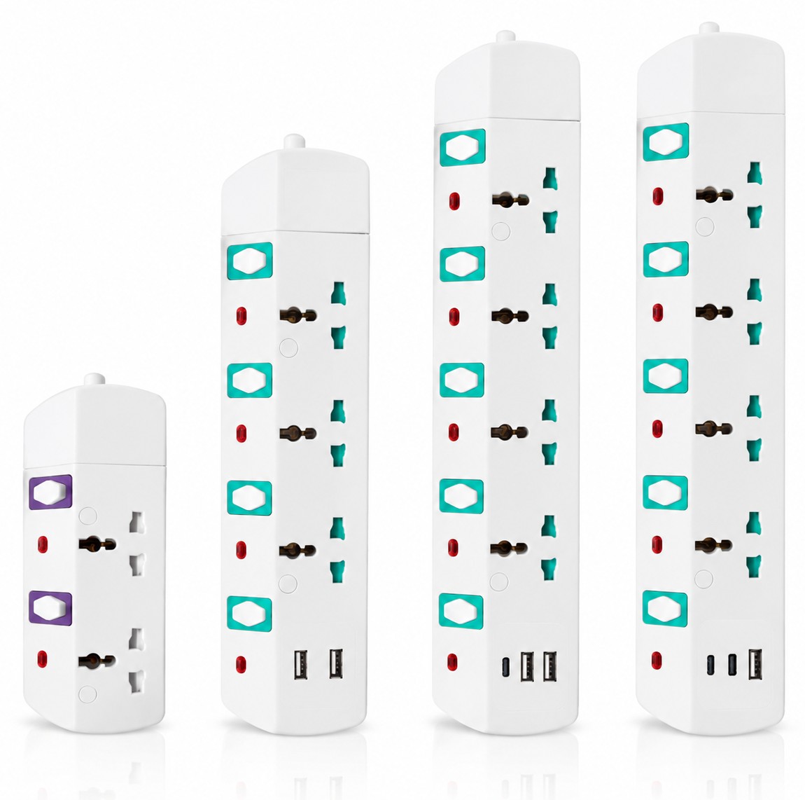 3-5 Way Extension Socket with Individual Switches & USB & Type-C